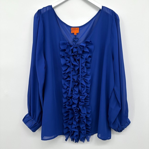 Abby Z Tops - Abby Z‎ Top Shirt Blouse Size 2X Sheer Ruffle Embroidered Coquette Elegant Glam